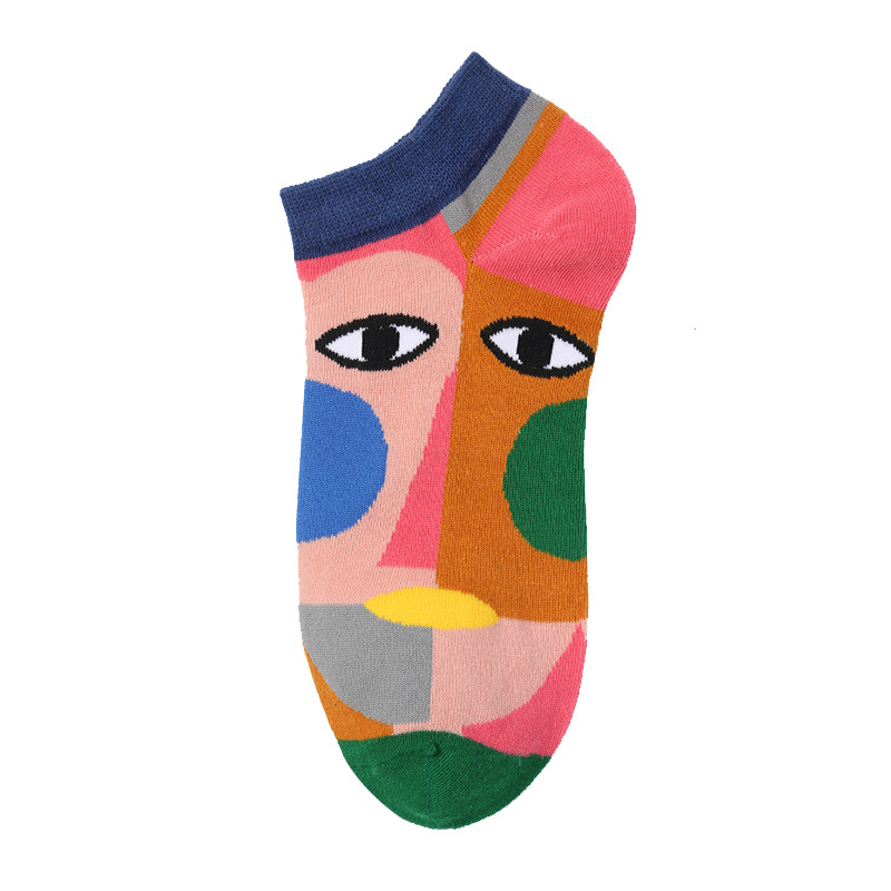 40 Style Colorful Short Socks Men Cotton Novelty Oil Painting Animals Food Avocado Casual Funny Ankle Sox