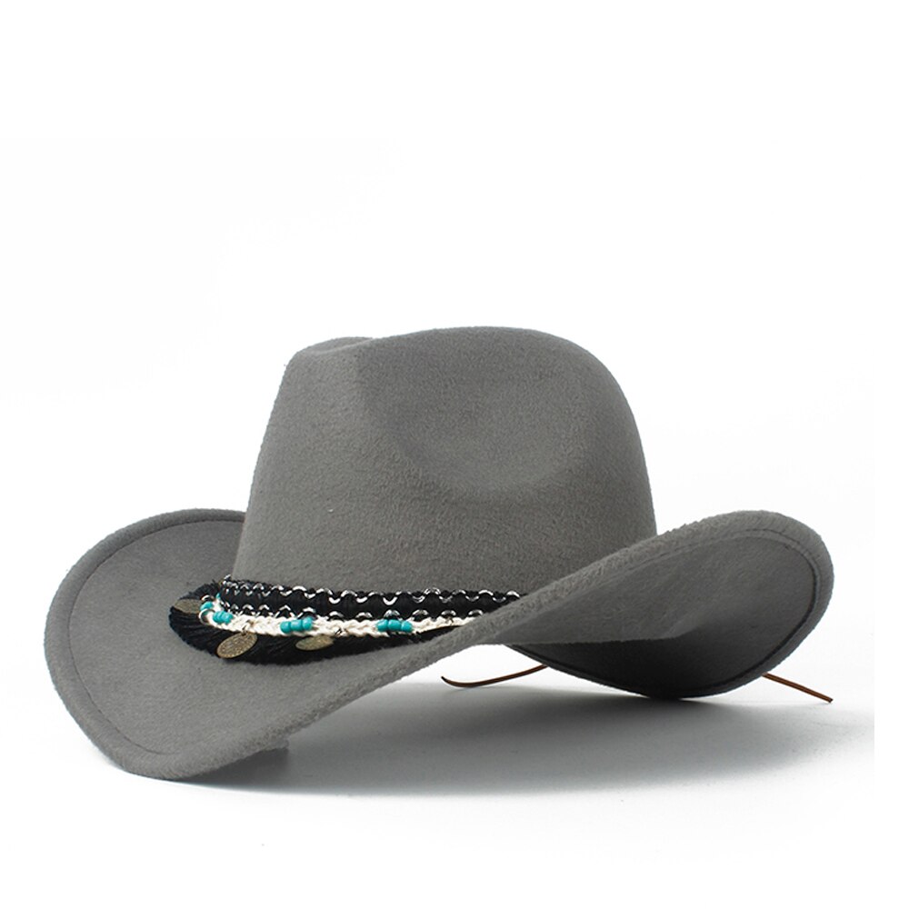 Women Western Cowboy Hat Lady Fascinator Outblack Cowgirl Sombrero Hombre Jazz Cap: Gray
