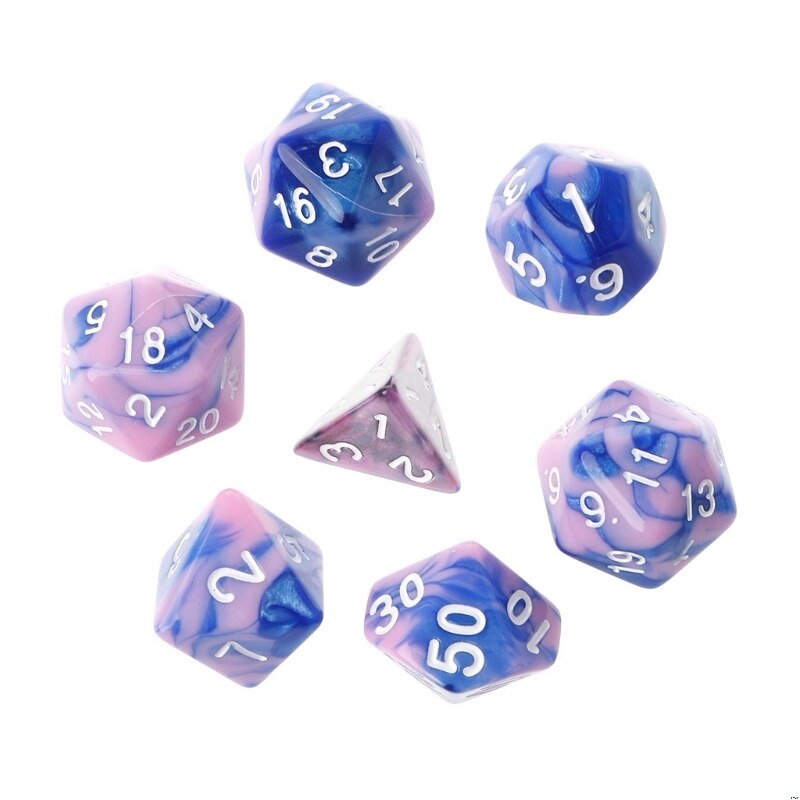 7pcs/set Polyhedron 2-color D&amp;D Dice with Marbled Effect D4 D6 D8 D10 D10% D12 D20 Black Red Blue Color Clear Playing Dice 27RD: D
