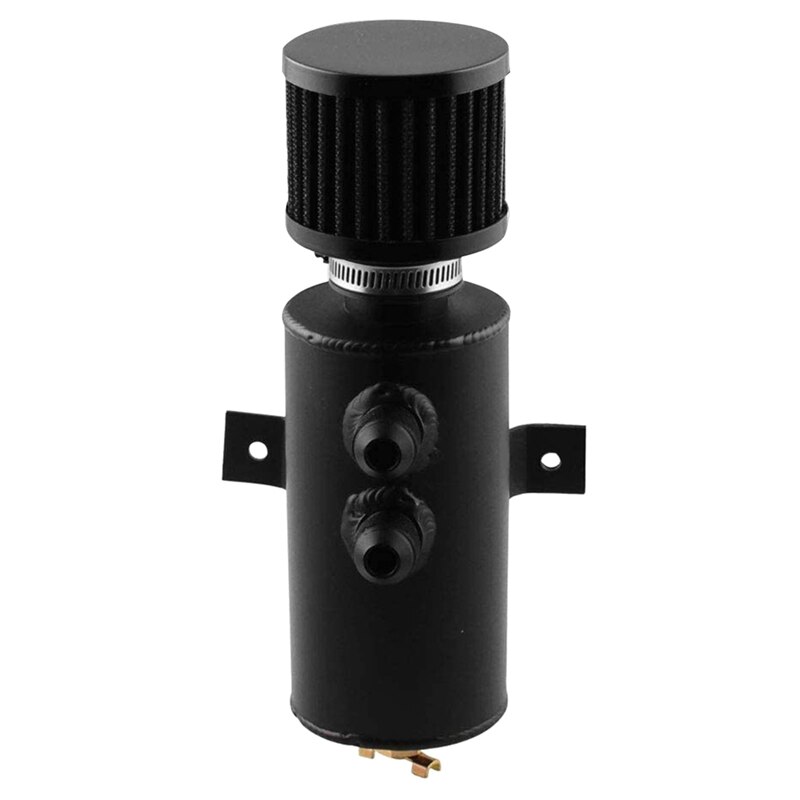 Universal 2-Port Aluminum Oil Catch Can with Drain Valve Breather Filter Compact Baffled Oil Catch Fuel Tank Part: Default Title