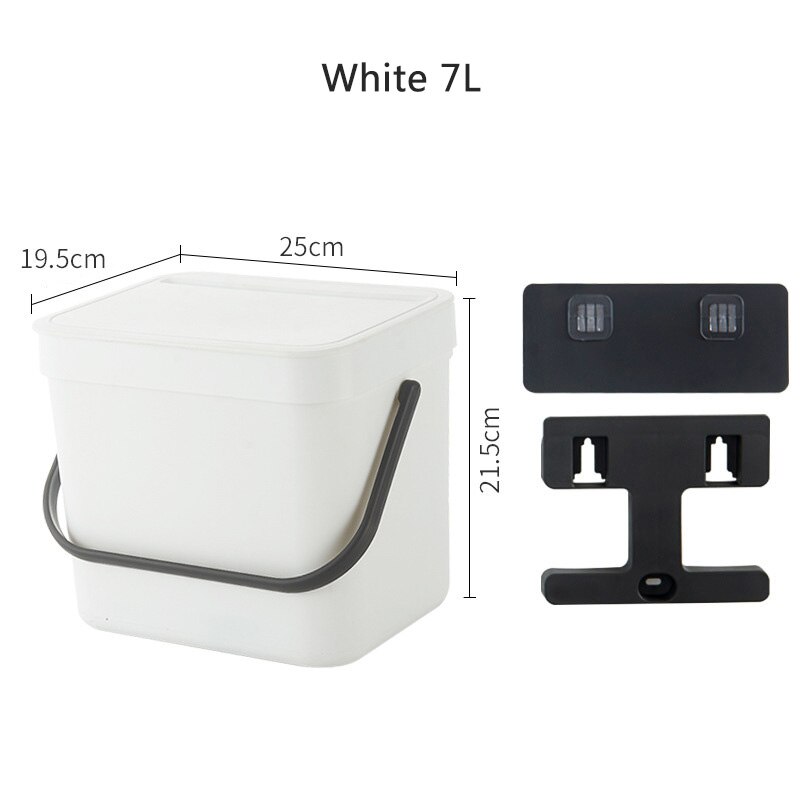 Kitchen Rubbish Bin Wall Mounted Trash Can Home Kitchen Cabinet Door Hanging Trash Garbage Bin Can Rubbish Container Trash Can: White 7L