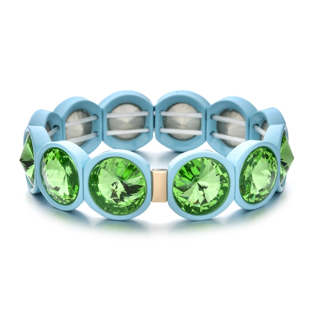 ZMZY, pulsera elástica de cristal grande bohemia Vintage hecha a mano, brazalete elástico esmaltado, pulsera de cuentas de azulejo de arcoíris para joyería de mujer: Rodio plateado