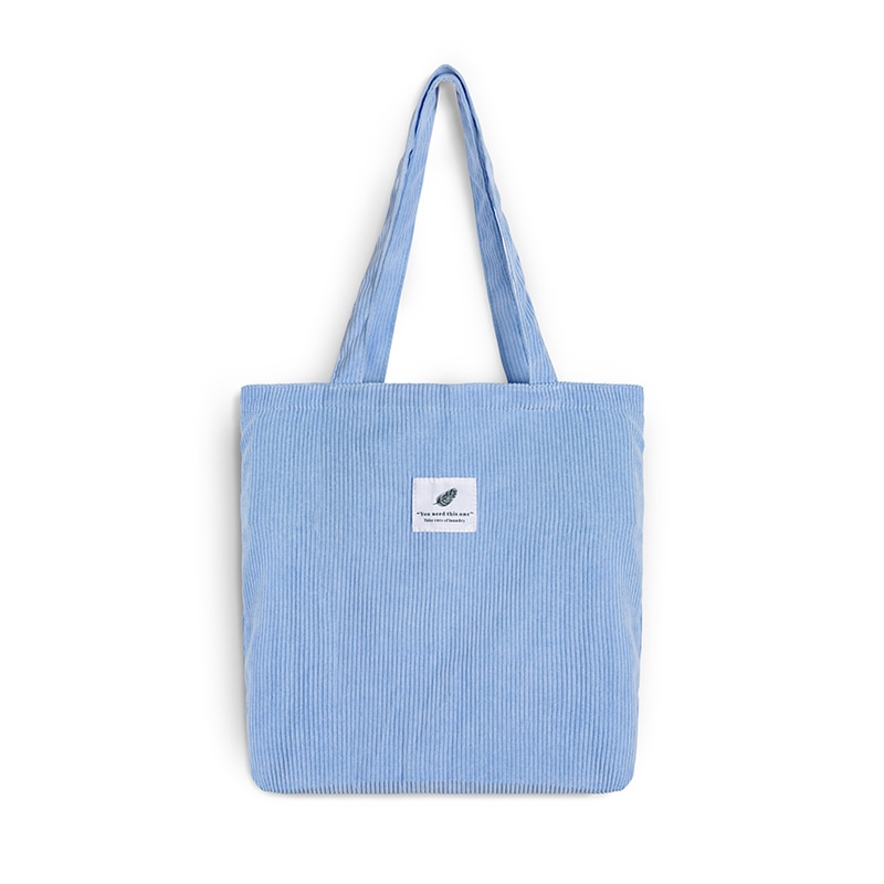 Vrouwen Corduroy Canvas Tote Handtas Vrouwelijke Doek Schoudertassen Jonge Dames Toevallige Boodschappentas Meisjes Herbruikbare Zakken Vouwen: Sky Blue