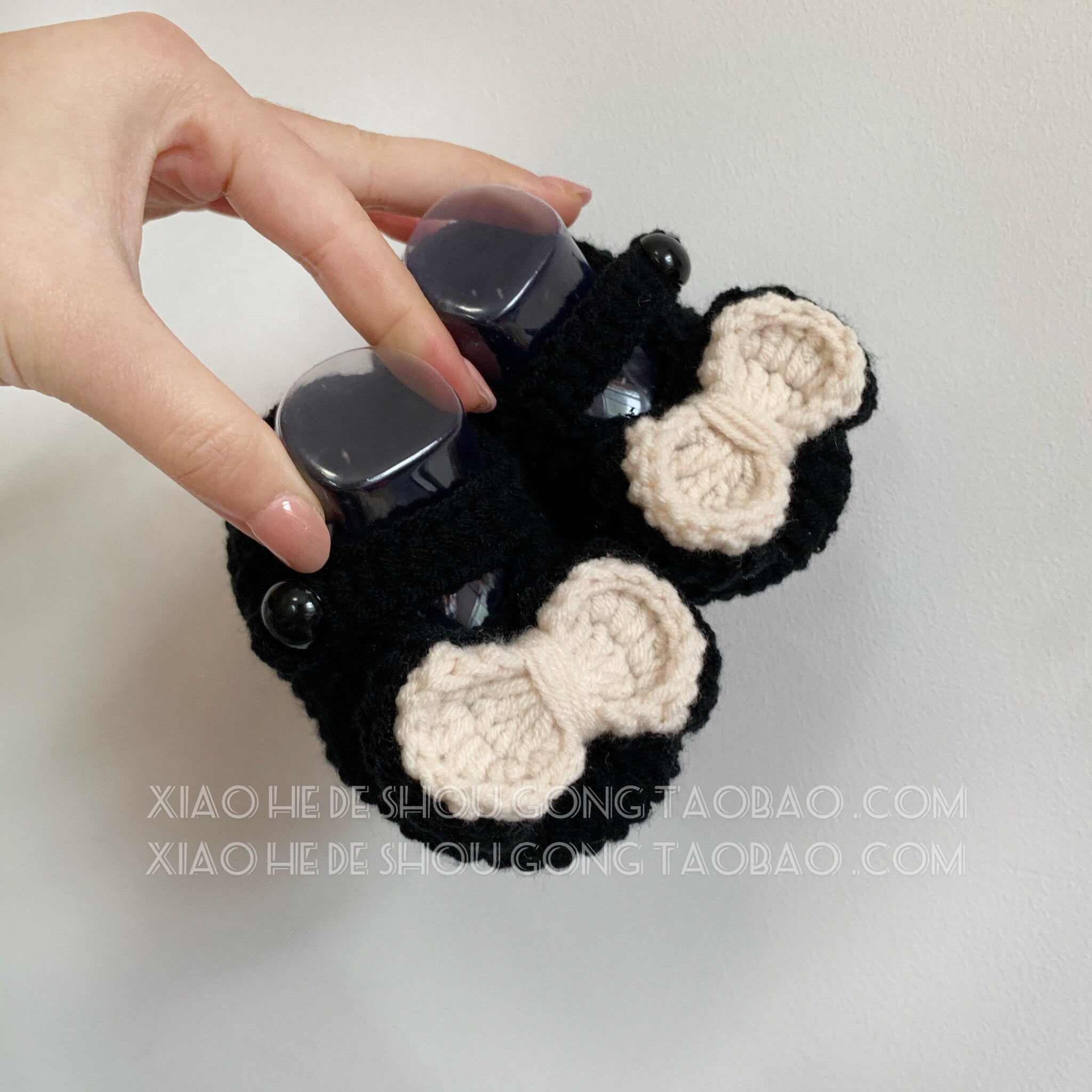 Tissé à la main mignon noeud bébé chaussures matériel paquet 0-9 mois princesse chaussures bébé chaussures enfant en bas âge chaussures: Black / 10cm
