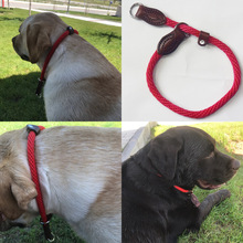 Leather Nylon Dog Collar Half Choke Chain Dogs Training Pinch Collars For Medium Large Pet Black Red Brown color