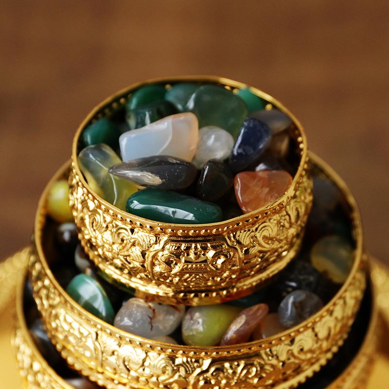 Tibetischen Buddhismus Manza Acht Günstigen Symbole Kupfer vergoldet Tablett Platte Goldene Farbe