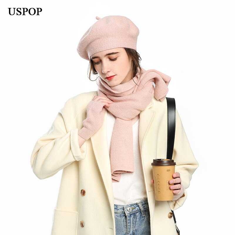 USPOP – ensemble de gants et écharpe en cachemire pour femmes, couleur unie, 3 pièces, hiver