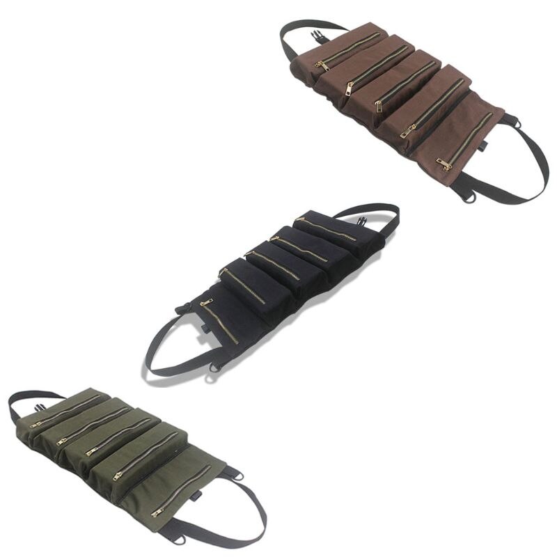 Multi-purpose Tool Roll Up Canvas Storage Bag Key Pouch Car Hang Zipper Carrier