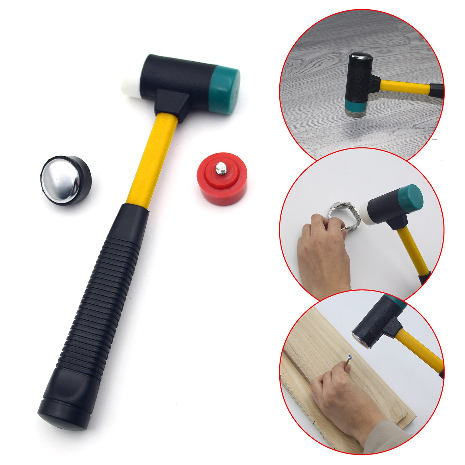 Leather DIY Tool Double Face Soft Touch Hammer Black Plastic Coated Grip Double Head Rubber Hammer Handheld Tool