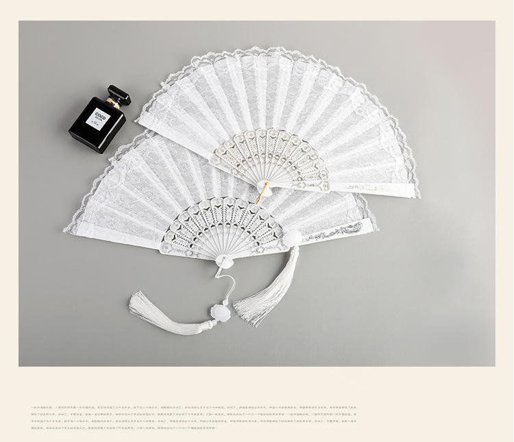 Luxury White Lace Folding Fan Double-layered Plastic Wedding Cosplay Party Home Decorative Fan Ancient Bride Hand Fan