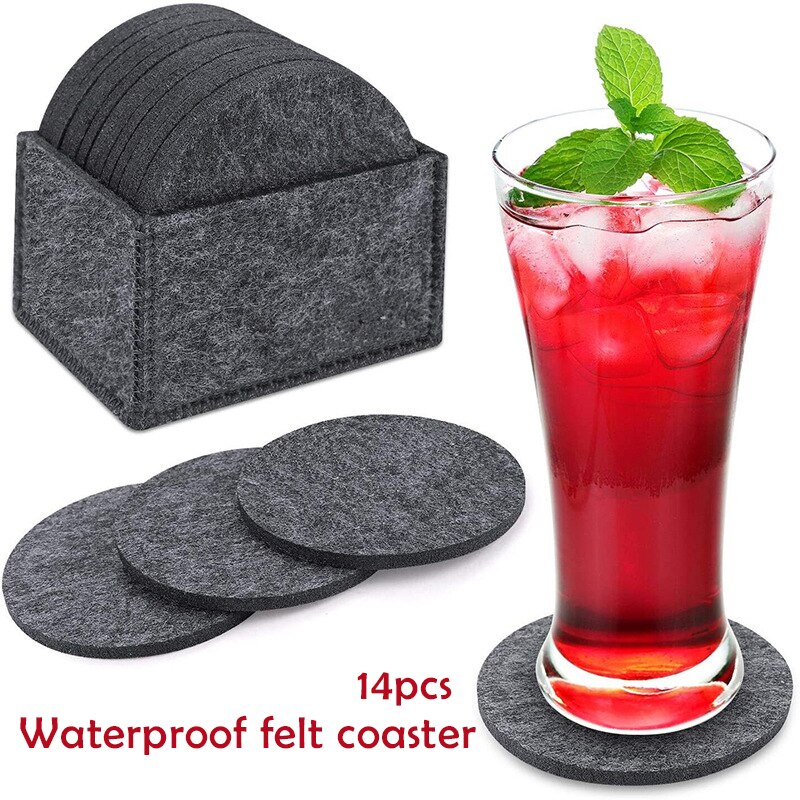 14pcs Round Felt Coasters Including Box Glass Coasters for Drinks Cups Bar Glass Health99: Default Title