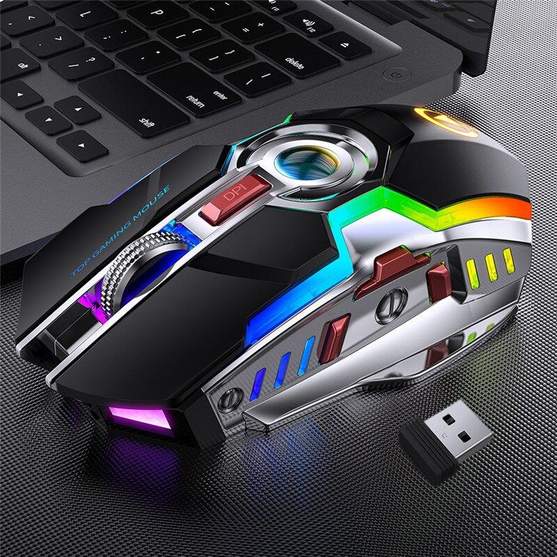 A5 Gaming Mouse ricaricabile Wireless silenzioso 1600 DPI ergonomico RGB LED retroilluminato 2.4G ricevitore USB per Computer portatile