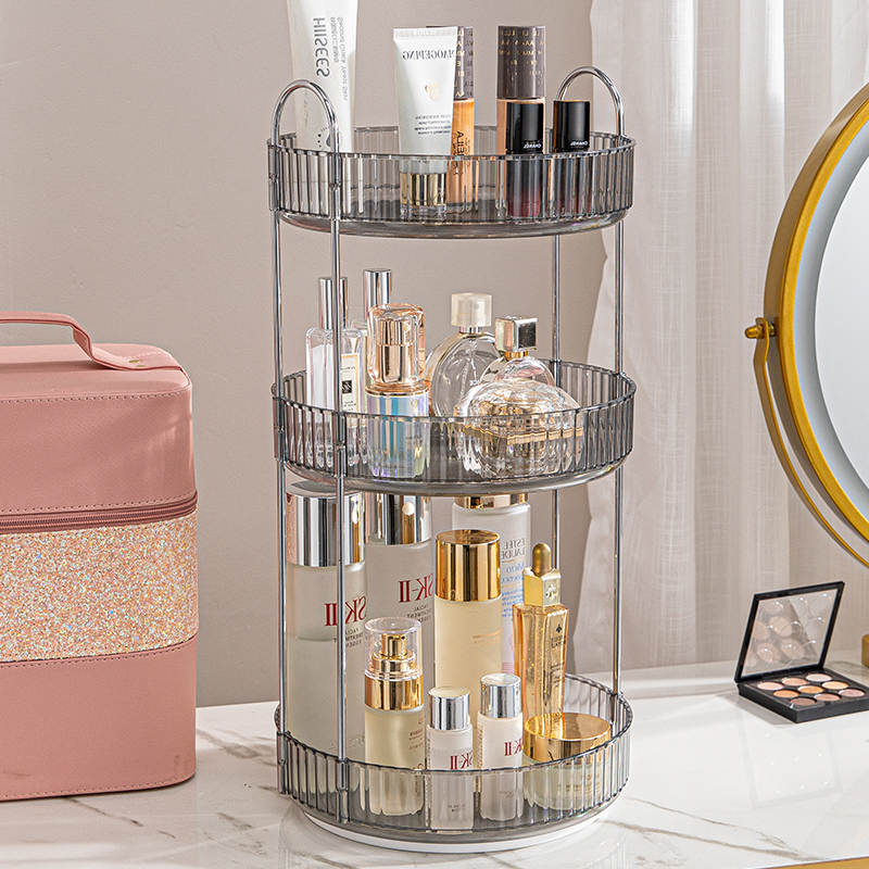 Rotating Makeup Organizer for Vanity 3 Tier Skincare Organizers Large Storage Bathroom Countertop Clear Cosmetic Holder Dresser: GRAY