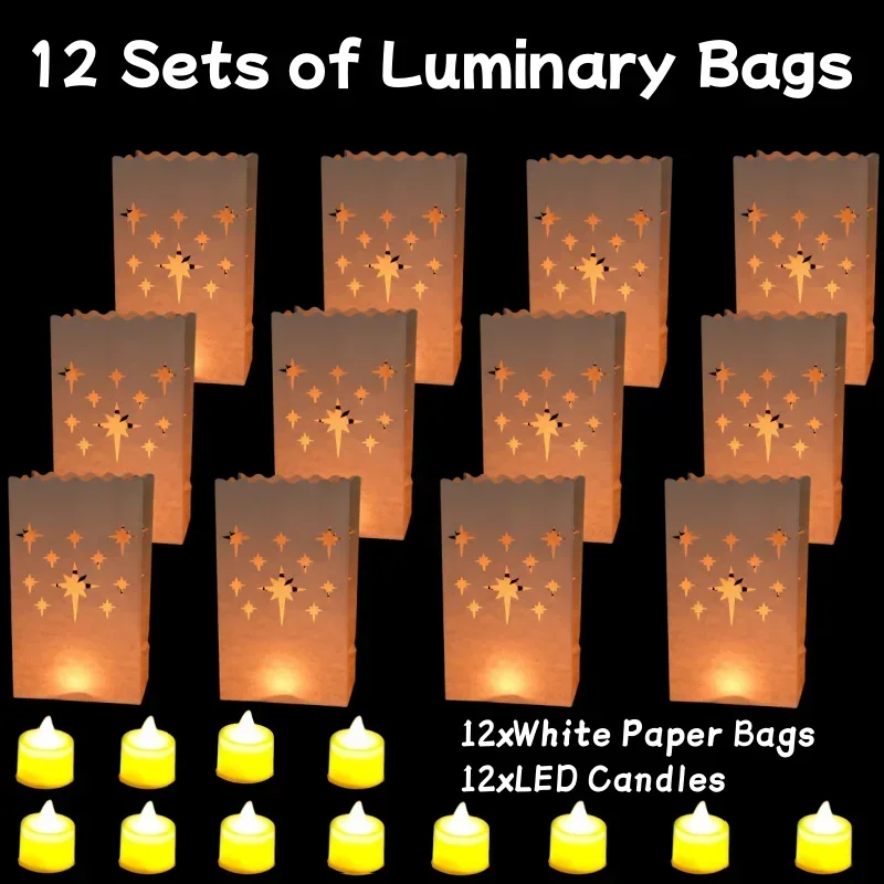 12-48 sæt lysende papirposer med led-lys flammehæmmende lyspose til bryllup, brudefødselsdagsfest, stidekoration: Rød