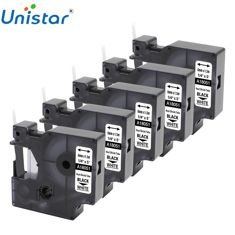 Unistar 5 uds 18051 Compatible con DYMO Calor Industrial tubos retráctiles para etiquetadoras en blanco y negro 1/4 "fabricantes de etiquetas industriales