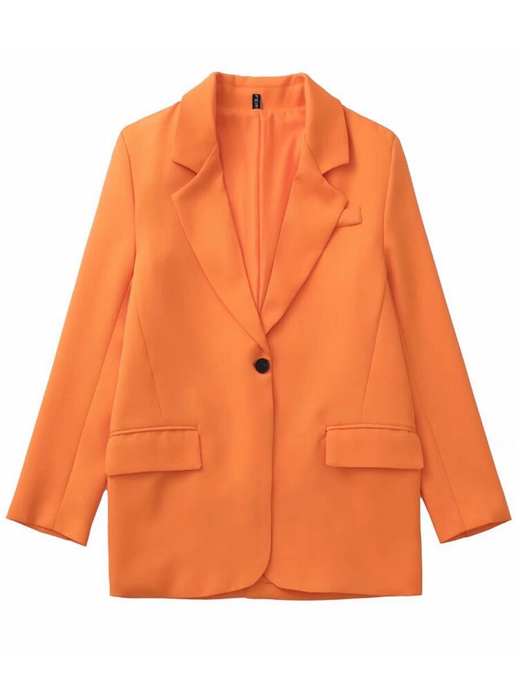 Tangada-Chaqueta naranja Lisa para mujer, abrigo Vintage con bolsillo y cuello con muescas, Tops Chic informales a la 3H459, 2022: Orange Blazer / XS