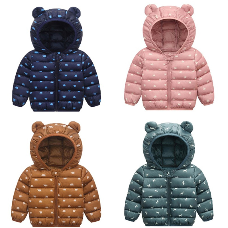 Casaco de algodão com capuz para crianças, roupa agasalho quente de desenho animado para outono e inverno para meninos e meninas de 0-4 anos