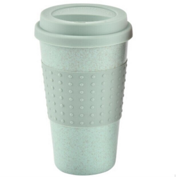 1 tasse à café écologique en paille de blé avec couvercle en silicone: Vert