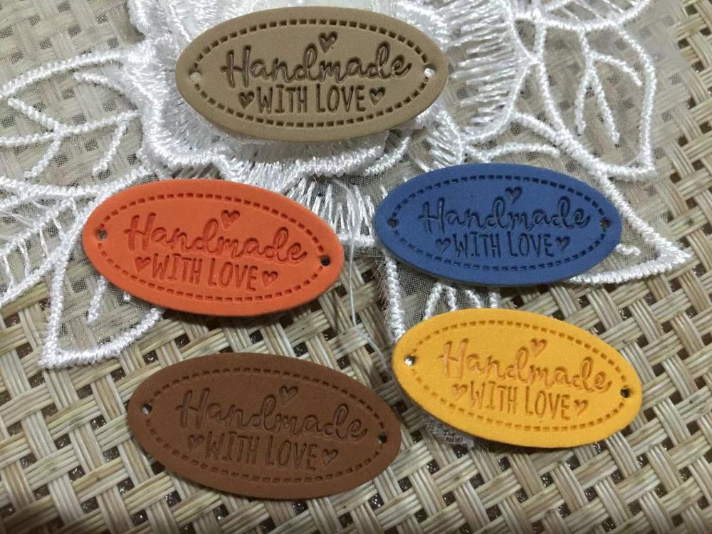 50 pcs hand made PU leather Labels 32mm* 16mm /leather label /handmade with love label /pu label