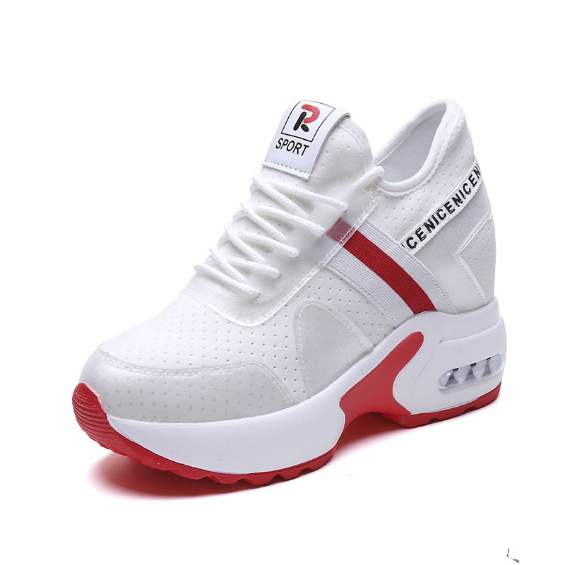 Höga vita sneakers dam platå skor klack ökande dam skor mesh andas skor kil svart kvinna sneakers platå