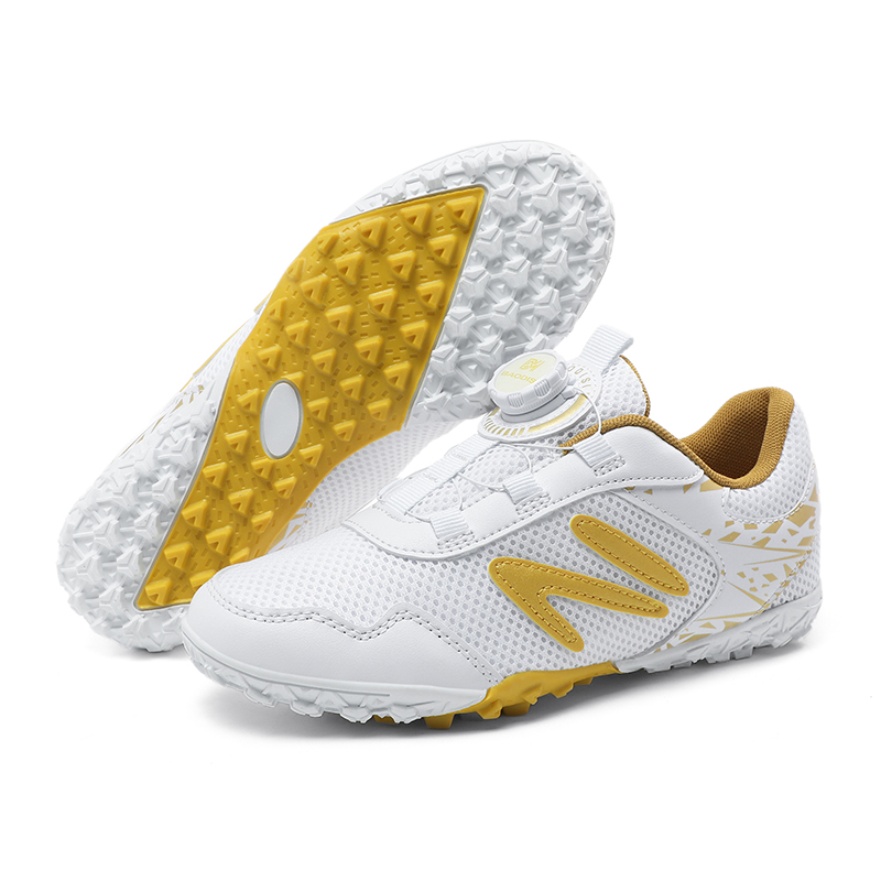 rotierend Schnalle Rasen FußBall Schuhe Jungen Professionelle freundlicher FußBall Schuhe Atmungsaktive FußBall Turnschuhe Art FußBall Stollen: Weiß / 28