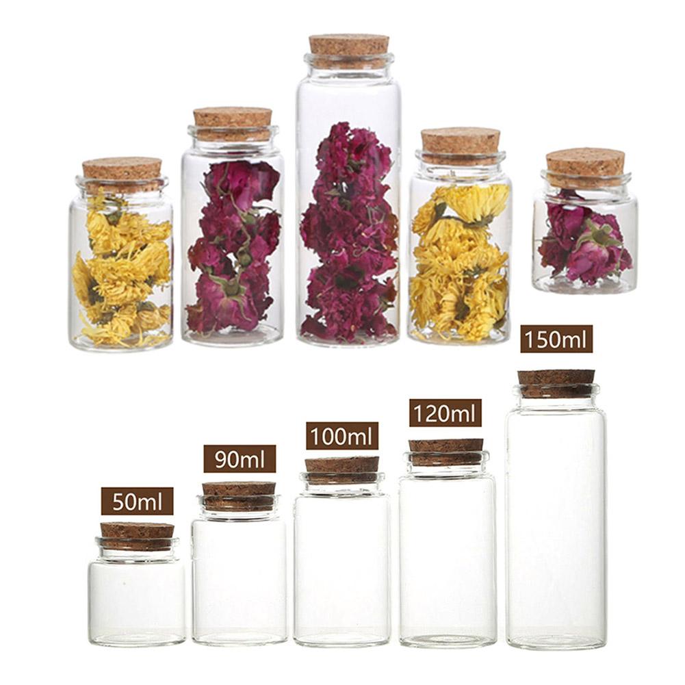 3Pcs 50/60/90/100/120/150ml Transparent Cork Stopper Glass Bottles Jar Vials