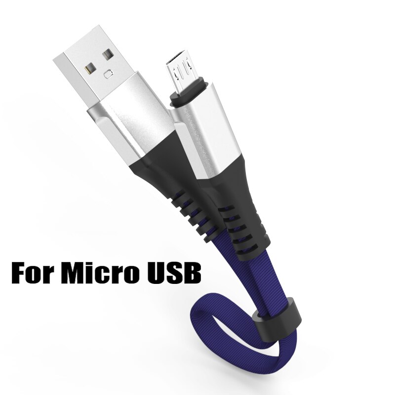 2.4A Snel Opladen Draagbare USB Kabel Type C Micro Kabel LED Nylon Gevlochten Type-C Korte USB Oplader Voor iphone XS 7 Samsung 0.3M: Micro USB Blue