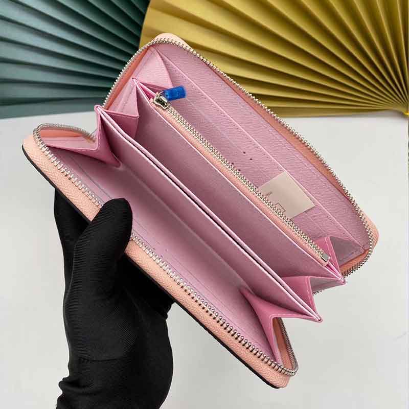 Femme grande capacité longue en cuir homme/femme portefeuille cravate-colorant imprimé cuir rétro longue fermeture éclair pochette portefeuille: Rose