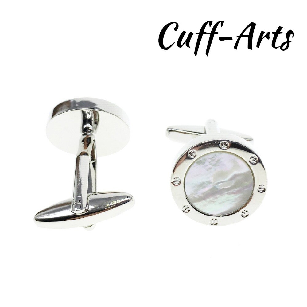 Manchetknopen met ronde schelpen, feestmanchetknopen, frans herenoverhemd, manchetknopen met verzilverde schelpen, vaderdag