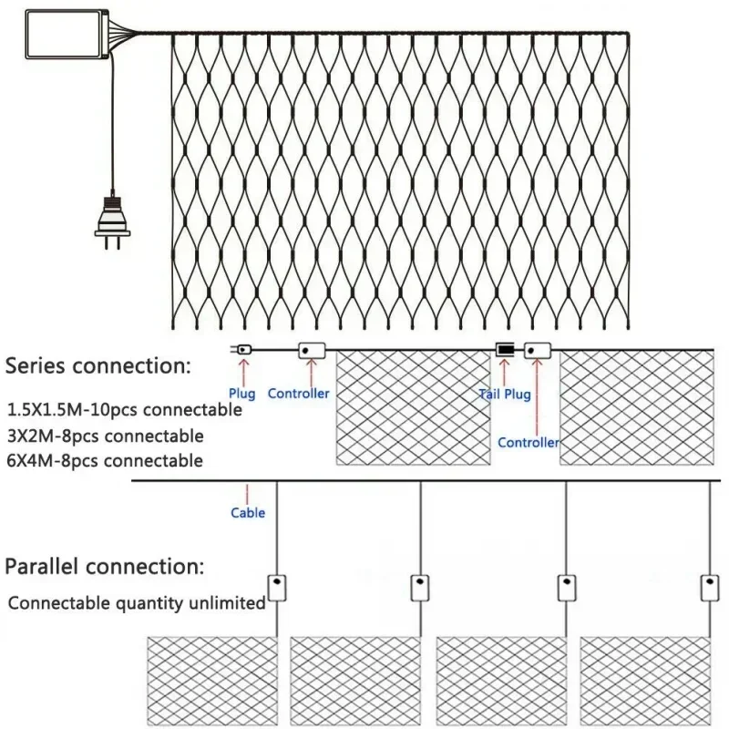Guirnalda de luces LED de malla de 6x4M, 3x3M, cortina de ventana navideña, guirnalda de luces de hadas para exteriores, lámpara de decoración para bodas y vacaciones
