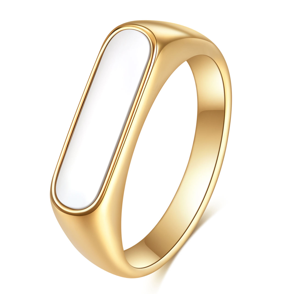 VQYSKO Anillo de nácar resistente al agua sin deslustre, anillo de sello, barra delicada, hermoso para ella, joyería grapa: 6 / Blanco