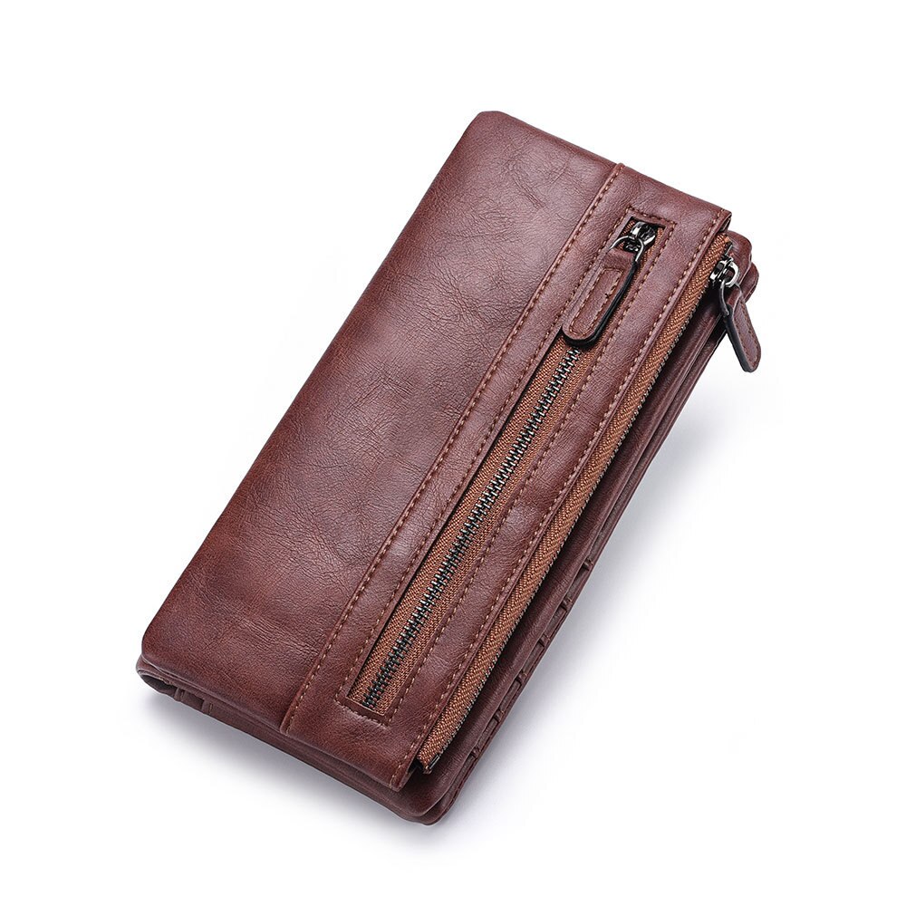 Soft Leather Men's Business Wallets Brand Vintage Purse Card Holder Male Long Zipper Clutch Wallet with Phone Pocket: brown