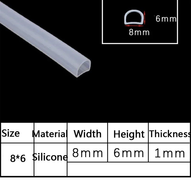 2-10M D Shape Silicone Rubber Sealing Strip Semi Circle Hollow High Temperature Self Adhesive Door Window Sound Insulating Strip