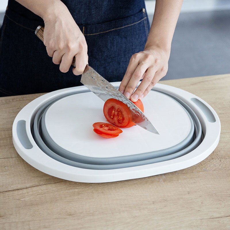 ZLCA Folding Cutting Board Basket Collapsible Dish Tub with Draining Plug Colander Fruits Vegetables Wash Drain Sink Storage