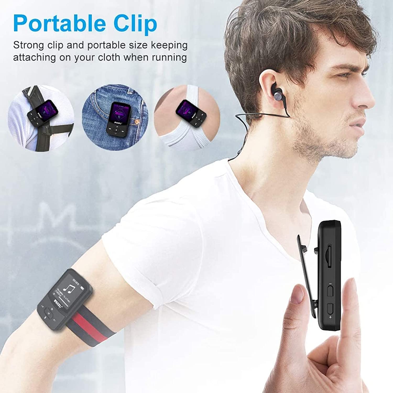 RUIZU X52 Sportowy odtwarzacz MP3 Bluetooth Przenośny klips Mini Walkman z obsługą ekranu FM, nagrywanie, zegar, radio z krokomierzem