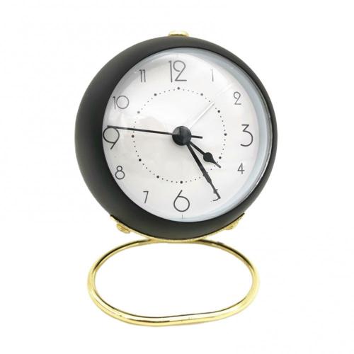 Mini Cute Desktop Metal Round Alarm Clock Night Light Home Bedroom Decoration: Black