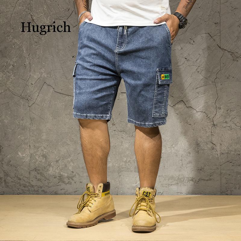 Plus Size 48 50 52 Men's Loose Blue Denim Shorts Summer Big Pocket Straight Jeans Cargo Shorts Male