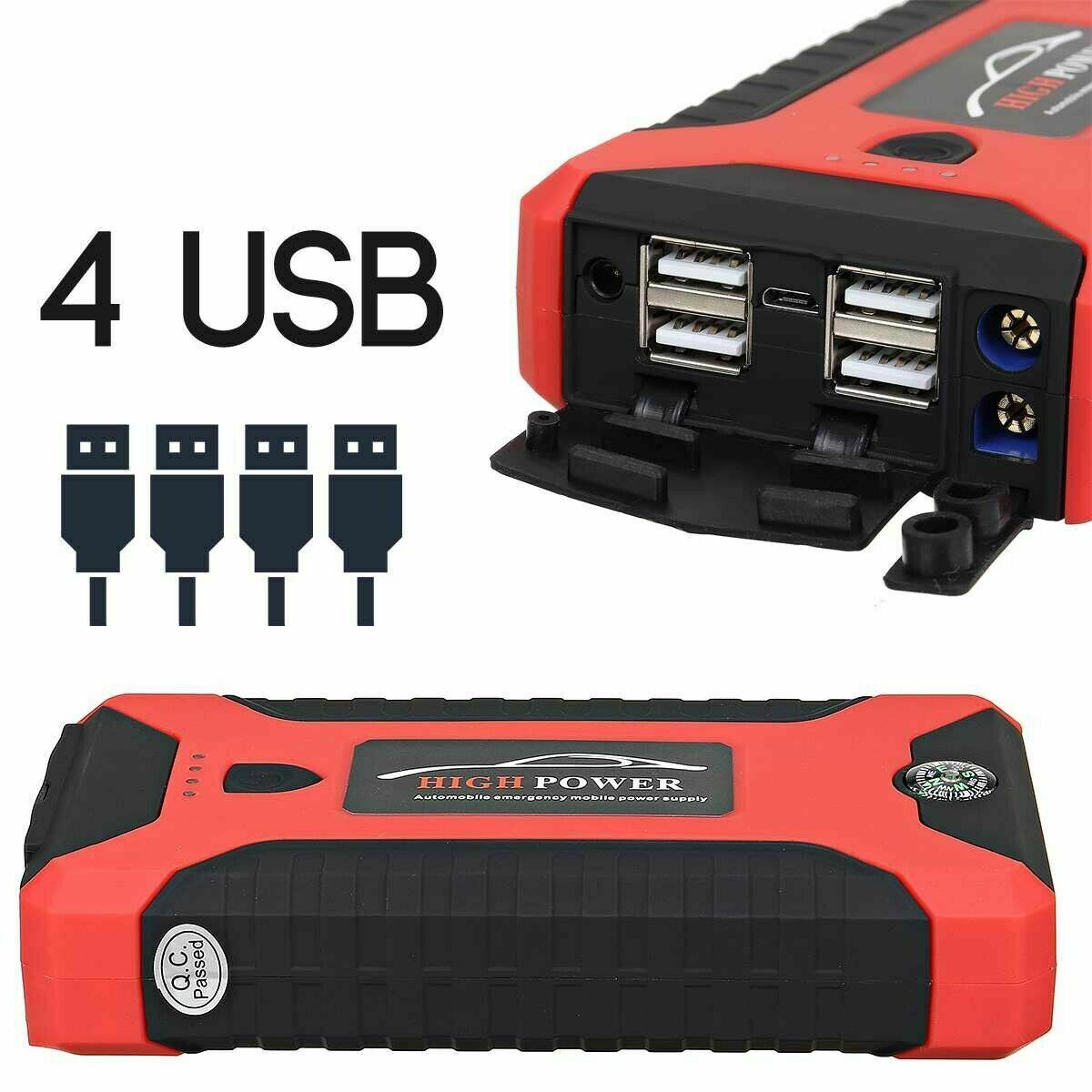 99800mA Car Jump Starter Power Bank Car Battery Booster Charger Starting Device Auto Emergency Start-Up Lighting 4USB EU Plug