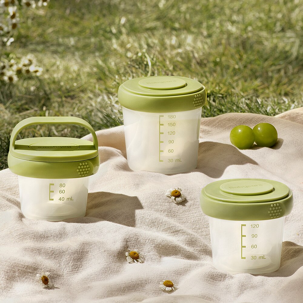 Bc Babycare-tarros de almacenamiento de alimentos para bebé, caja apilada de PP pequeños a prueba de fugas, reutilizable, con tapas, 3 piezas, 2,7/4,1/6,1 oz: Green