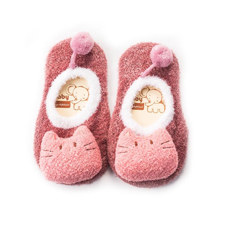Patucos de punto antideslizantes para bebé, 1 par de zapatos para niño y niña de 0 a 5 años con estampado de animales suaves de dibujos animados de terciopelo Coral y calcetines para niño y niña