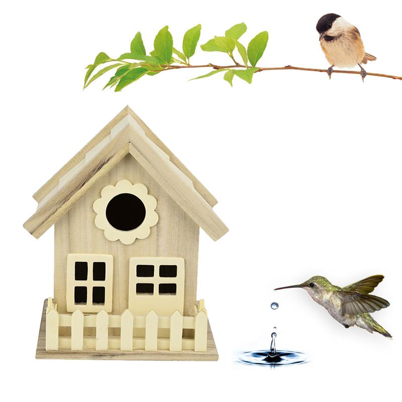 Birdhouse Bird Feeder Wooden Hanging Nest Box Natural Wood Bird Feeding House Outdoor Window Cage with Suction Cups: 14X13X18cm