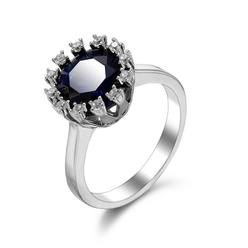 Anillo de compromiso de Color plata auténtica para mujer, joyería de boda, 1Ct, azul, CZ