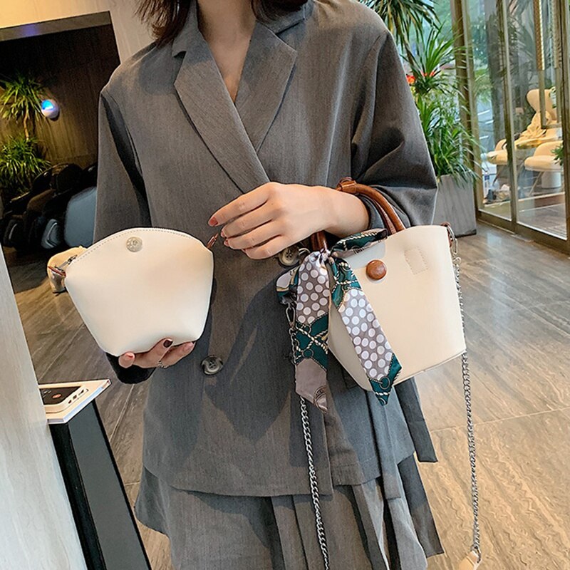 JHD-Women's Ribbon Tote Women's Chain Tote Bag Wild Messenger Bag Shoulder Bag