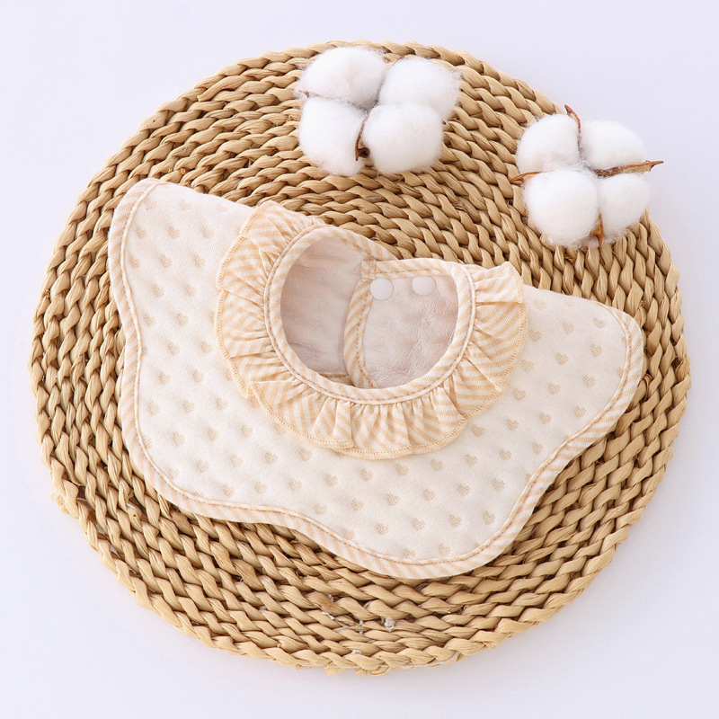 Baby Solid Color Petal Bibs Soft Cotton Burp Cloths Saliva Towel for Newborn Infant Toddler Baby Accessories Baby Feeding Stuff: beige heart