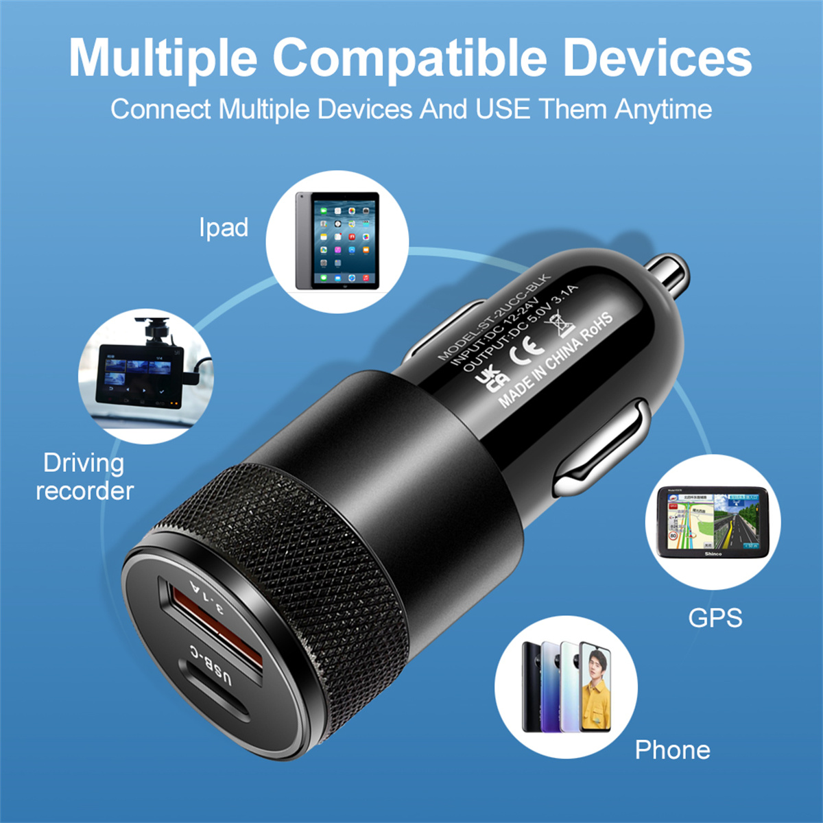 66W Auto-Ladegerät-Adapter USB Typ C Schnelllade-Stecker PD Zigarettenanzünder-Buchse für iPhone Xiaomi Huawei Mobiltelefone