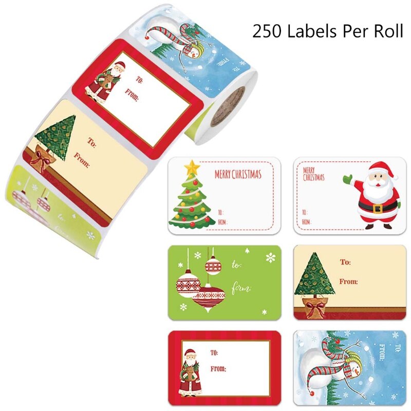 250 stk / rulle 6 designs klæbende julemærke xmas klistermærker forseglingsetiketter julemærkater pakkeindretning: 3877