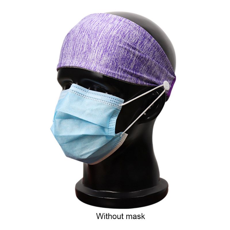 Maske turban med knapper multifunktionelt blødt svedbånd elastisk fugtgivende