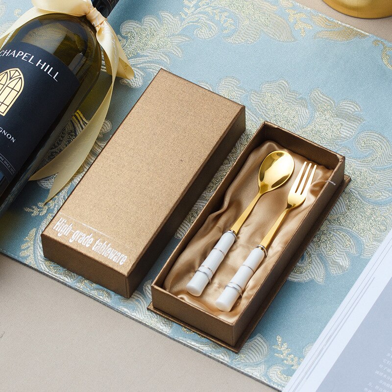 Cathylin Ceramic Handle Western Flatware 4 pcs Stainless Steel Cutlery Set Knife Fork Spoon Teaspoon Dinner Set Dinnerware Set
