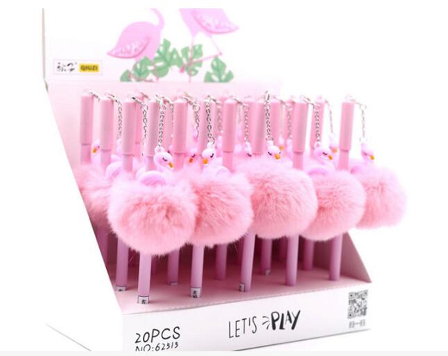 Kawaii licorne boule peluche pendentif Gel stylo mignon 0.5mm encre noire neutre stylo promotionnel papeterie fournitures scolaires: Flamingo 1 piece