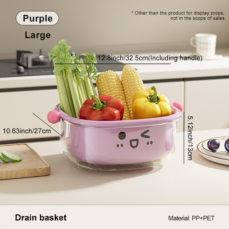 UFORU Wastafel Afvoermand Huishoudelijke Keuken Dubbele Wassen Fruitmand Wassen Groentebak Woonkamer Organizer: Paars